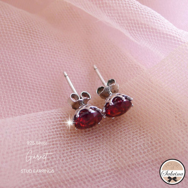 Round Garnet Gemstone Earrings