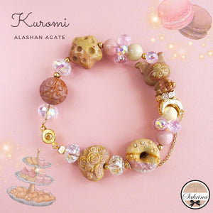 KUROMI STRAWBERRIES AND CREAM ALASHAN AGATE GEMSTONE LUCKY CHARM BRACELET