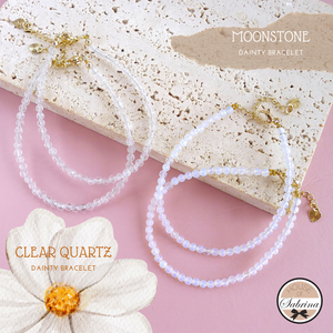 DAINTY 3MM CLEAR QUARTZ & MOONSTONE GEMSTONE BRACELETS