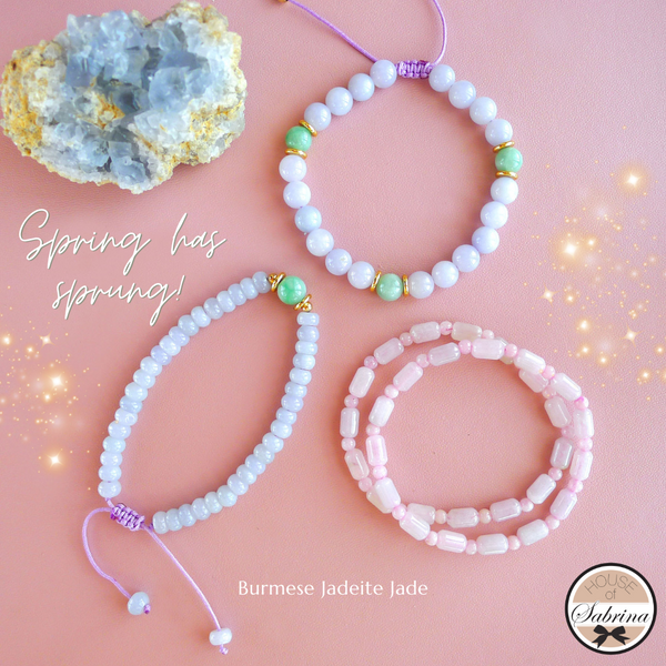 SPRING HAS SPRUNG PURPLE AND PINK JADEITE GEMSTONE BRACELET STACK