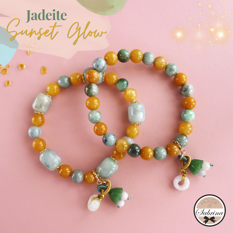 JADEITE 'SUNSET GLOW' GEMESTONE LUCKY CHARM BRACELET