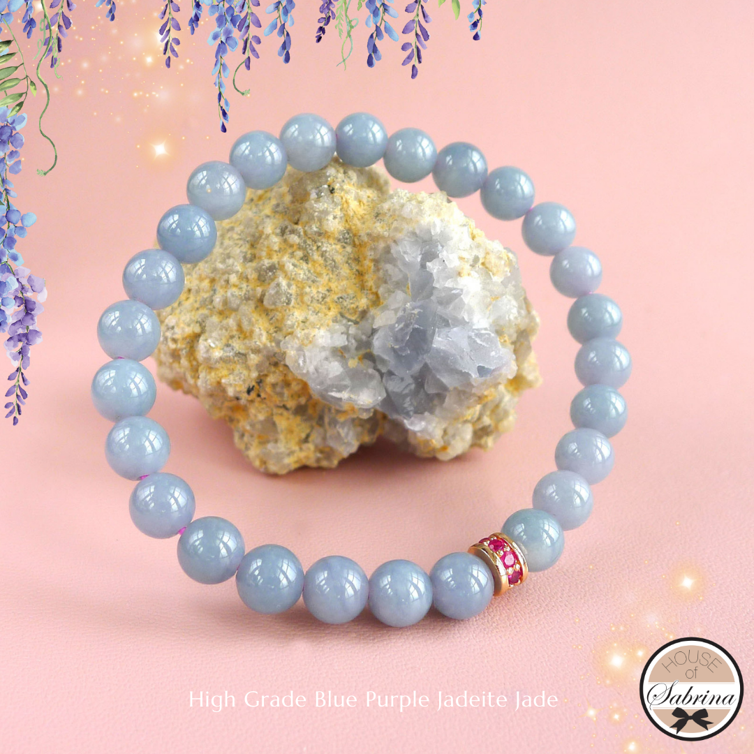 HIGH GRADE PURPLE BLUE BURMESE JADEITE JADE GEMSTONE LUCKY CHARM BRACELET