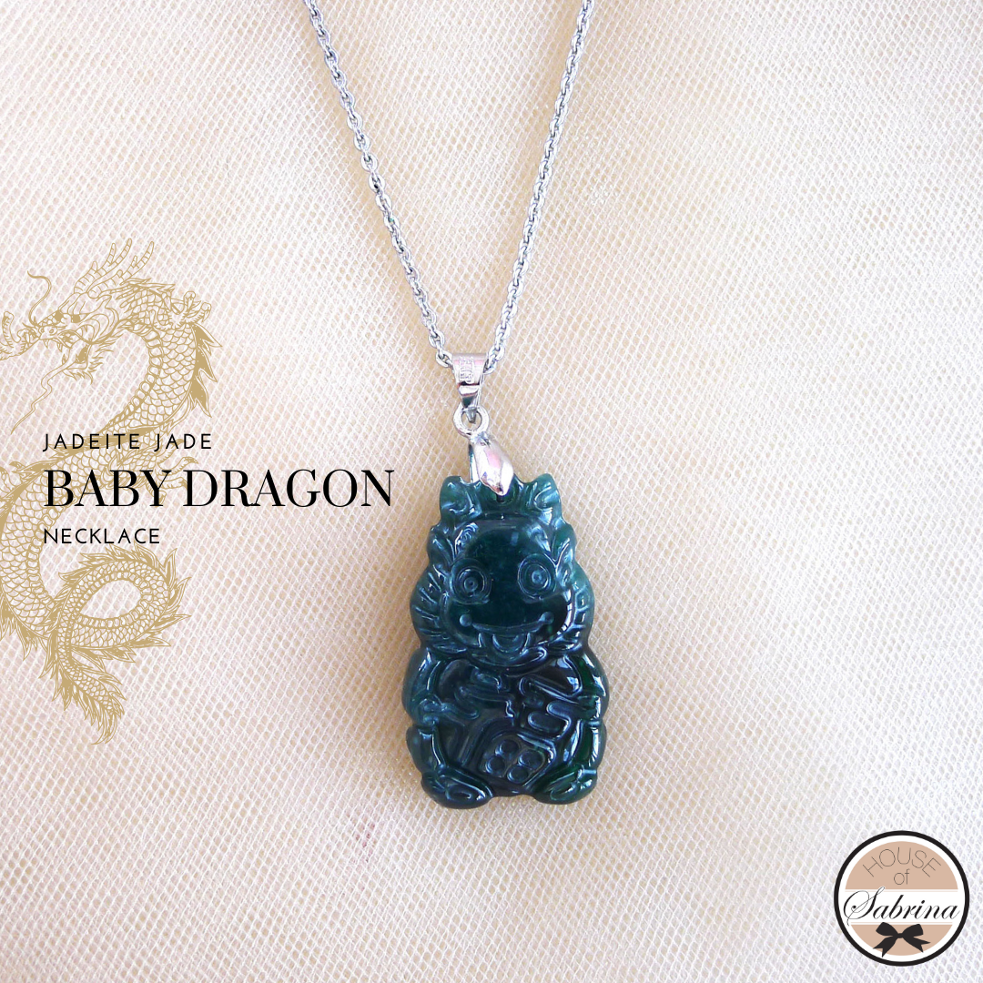 JADEITE JADE BABY DRAGON GEMSTONE LUCKY CHARM PENDANT