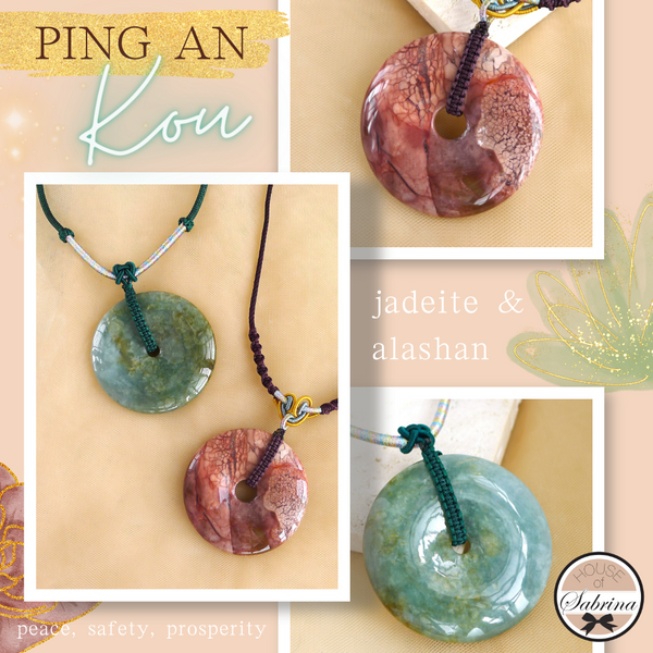 OVERSIZED PING AN KOU JADEITE JADE PING AN KOU CORD GEMSTONE LUCKY CHARM NECKLACE