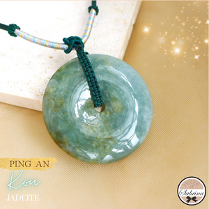 OVERSIZED PING AN KOU JADEITE JADE PING AN KOU CORD GEMSTONE LUCKY CHARM NECKLACE