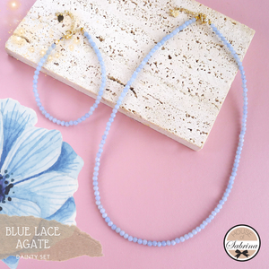 DAINTY 3MM BLUE LACE AGATE GEMSTONE BRACELET & NECKLACE