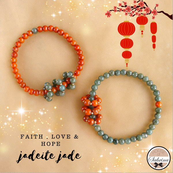 FAITH LOVE & HOPE JADEITE JADE GEMSTONE LUCKY CHARM BRACELETS