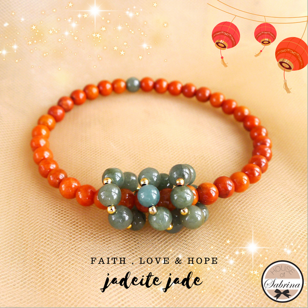 FAITH LOVE & HOPE JADEITE JADE GEMSTONE LUCKY CHARM BRACELETS