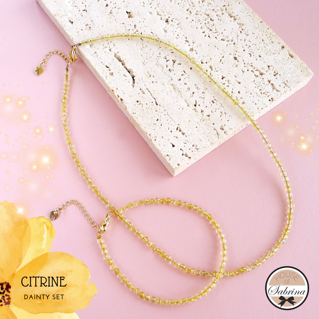 DAINTY 3MM CITRINE GEMSTONE BRACELET & NECKLACE