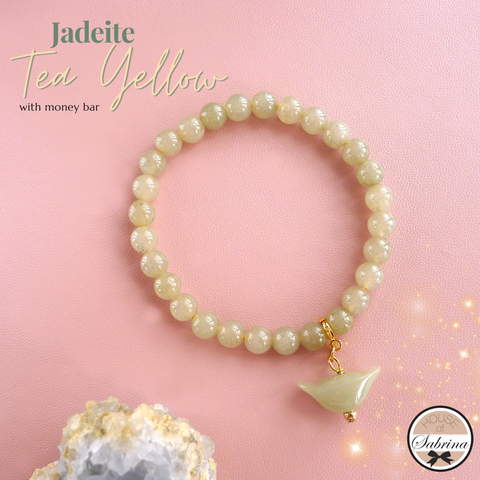 JADEITE TEA YELLOW WITH MONEY BAR LUCKY CHARM GEMSTONE BRACELET