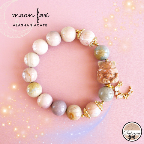 MOON FOX ALASHAN AGATE GEMSTONE LUCKY CHARM BRACELET