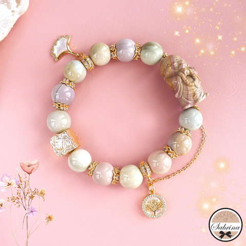 Happy Buddha Macaron Alashan Agate Gemstone Bracelet