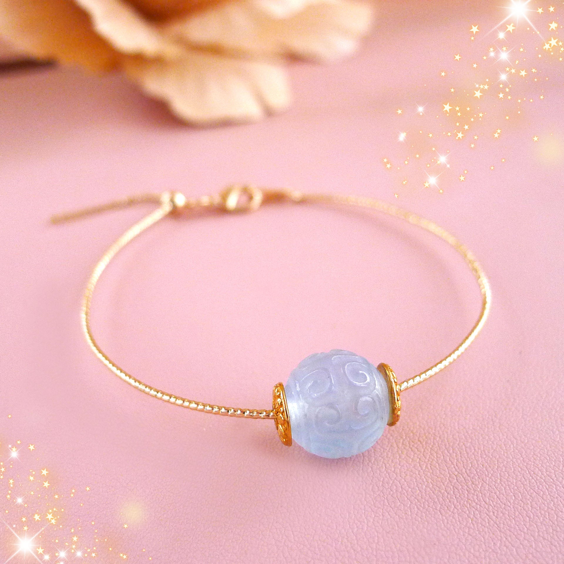 GEM GRADE LUCKY TURN AQUAMARINE GEMSTONE BANGLE