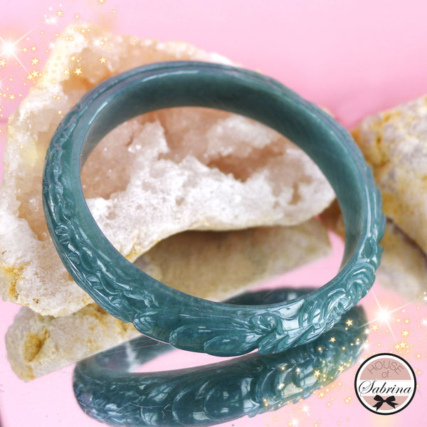 BLUEWATER JADEITE JADE LOTUS & PHOENIX GEMSTONE BANGLE BRACELET