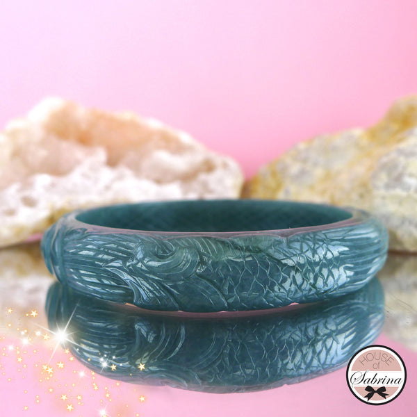 BLUEWATER JADEITE JADE LOTUS & PHOENIX GEMSTONE BANGLE BRACELET