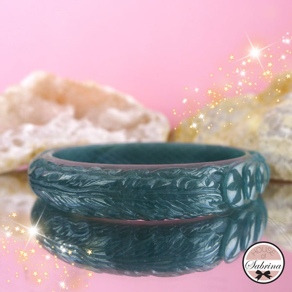 BLUEWATER JADEITE JADE LOTUS & PHOENIX GEMSTONE BANGLE BRACELET