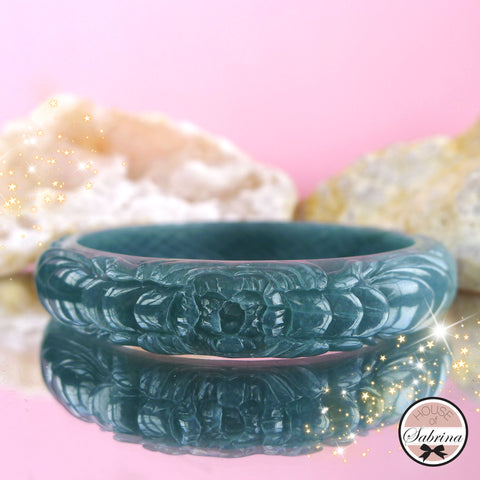 BLUEWATER JADEITE JADE LOTUS & PHOENIX GEMSTONE BANGLE BRACELET