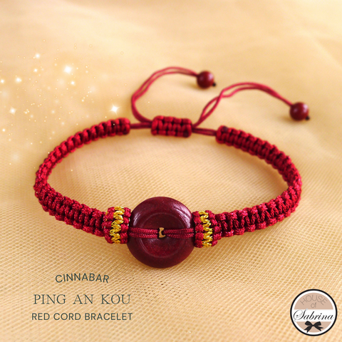 CINNABAR PING AN KOU RED CORD LUCKY CHARM BRACELET