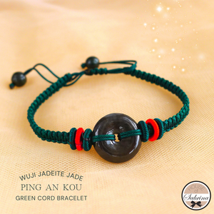 WUJI JADEITE JADE PING AN KOU GREEN CORD BRACELET