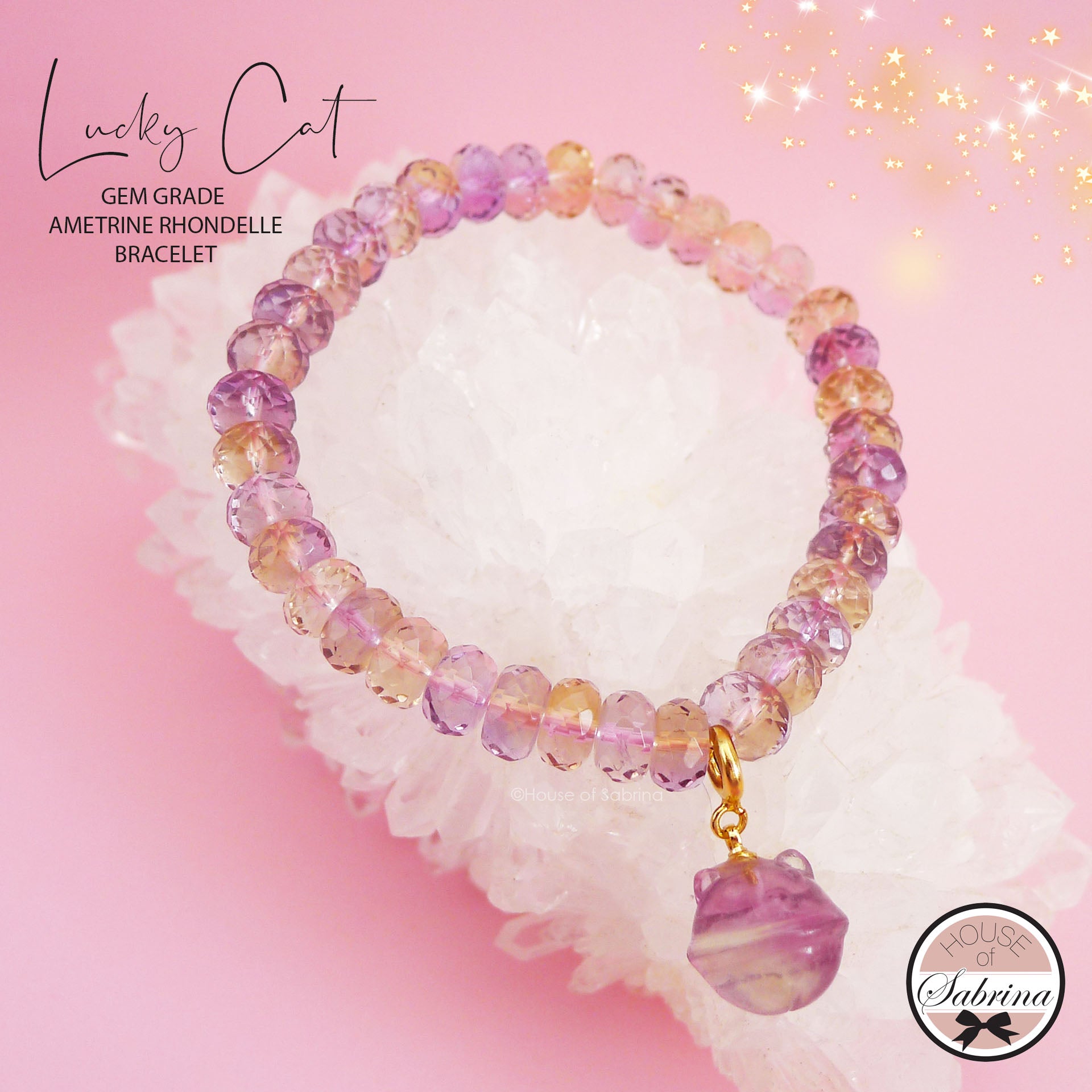 GEM GRADE LUCKY CAT AMETRINE GEMSTONE BRACELET