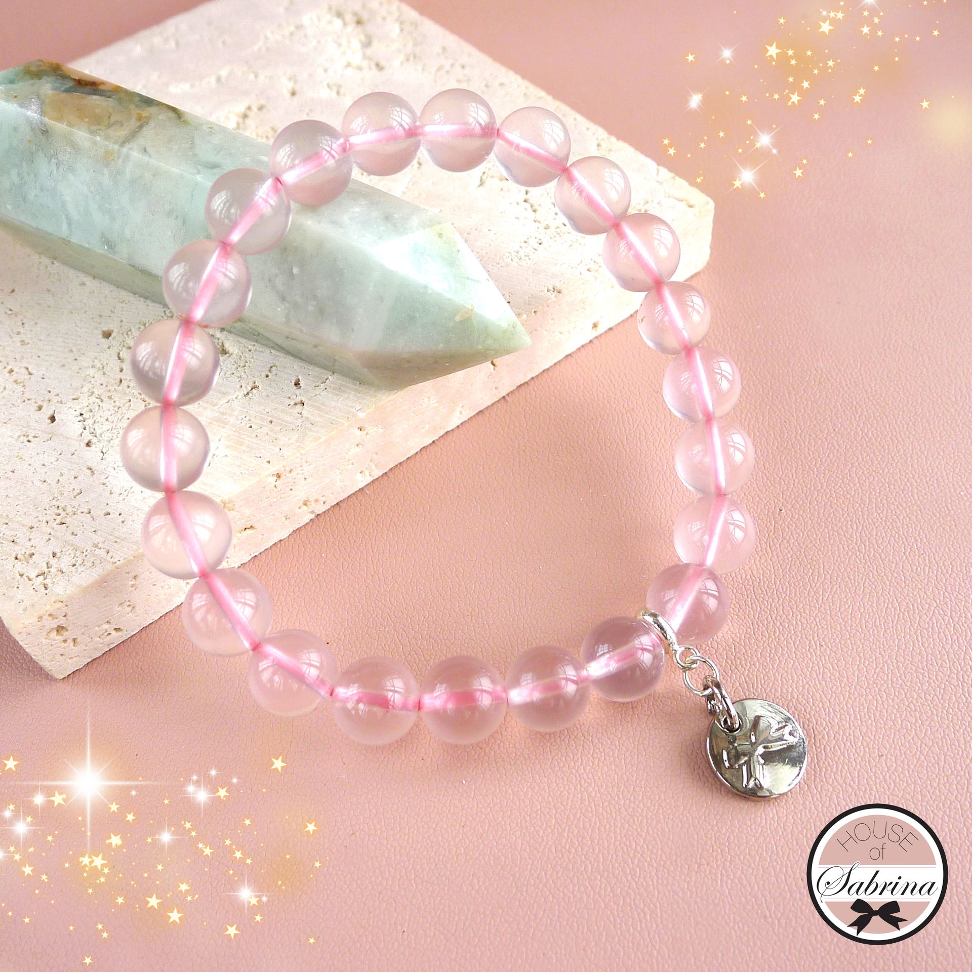 HIGH GRADE STARLIGHT ROSE QUARTZ GEMSTONE BRACELET