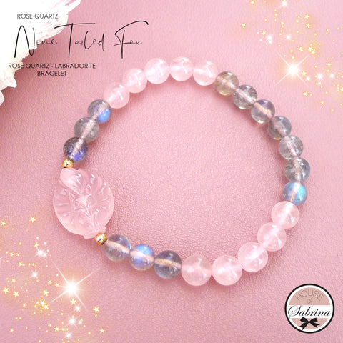 ROSE QUARTZ NINE TAILED FOX WITH ROSE QUARTZ AND LABRADORITE BRACELET