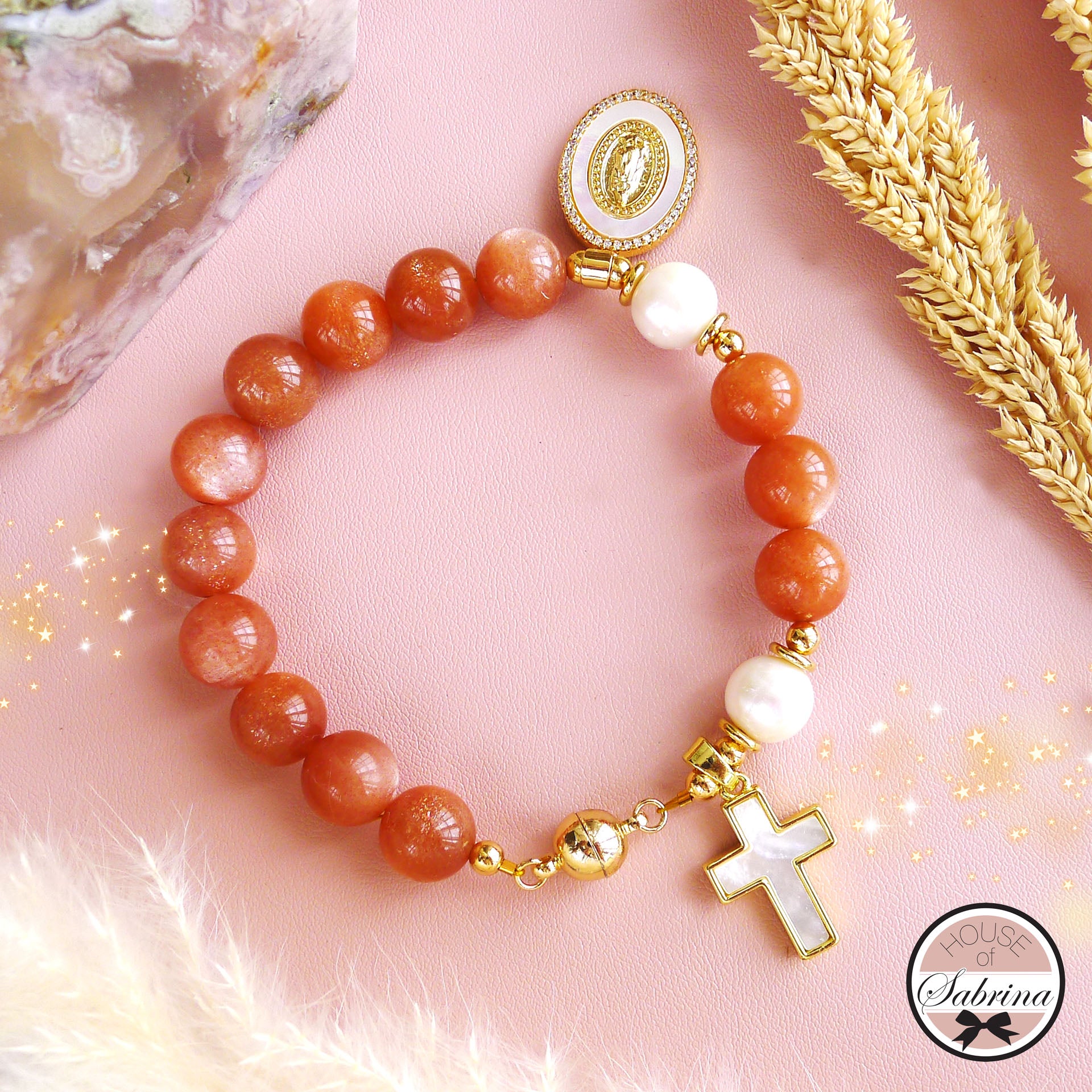 HIGH GRADE SUNSTONE PREMIUM ROSARY GEMSTONE BRACELET