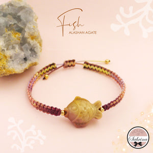 GOLD FISH ALASHAN AGATE GEMSTONE CORD BRACELET