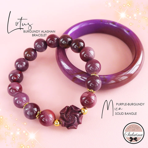 PURPLE-BURGUNDY LOTUS ALASHAN AND MICA BANGLE SET