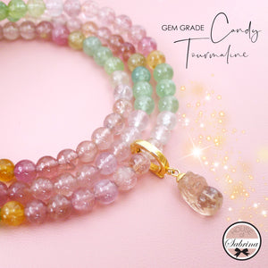 GEM GRADE CANDY TOURMALINE PIXIU CONVERTIBLE NECKLACE AND BRACELET