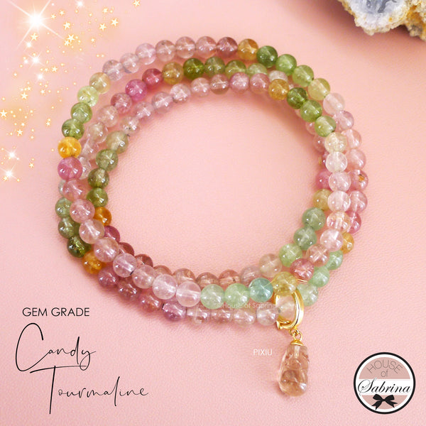 GEM GRADE CANDY TOURMALINE PIXIU CONVERTIBLE NECKLACE AND BRACELET