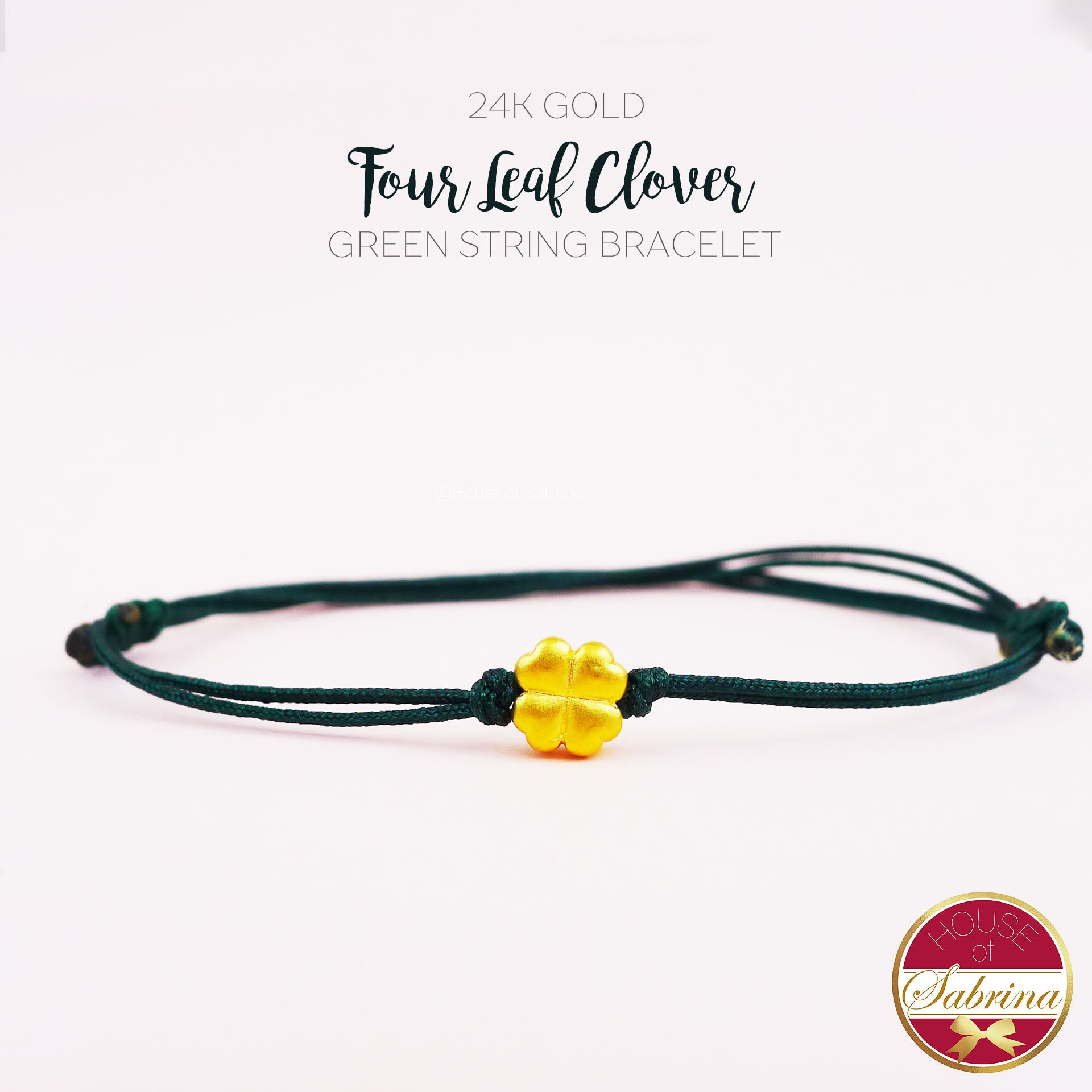 24K GOLD FOUR LEAF CLOVER GREEN STRING BRACELET