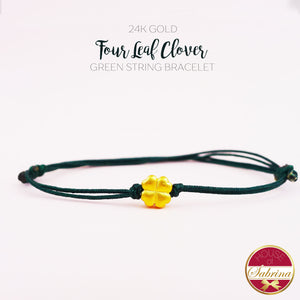 24K GOLD FOUR LEAF CLOVER GREEN STRING BRACELET