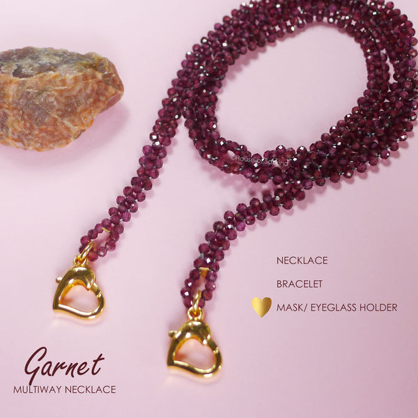 GARNET  MULTIWAY NECKLACE, BRACELET, MASK LANYARD, EYEGLASSES HOLDER