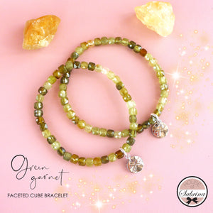 HIGH GRADE GREEN GARNET FACETED CUBE GEMSTONE BRACELET