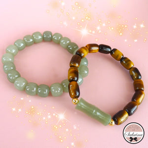 HIGH GRADE HETIAN JADE + BAMBOO HETIAN JADE BAMBOO TIGER EYE GEMSTONE BRACELET