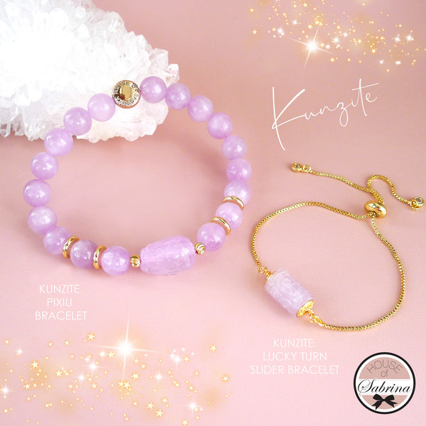 HIGH GRADE KUNZITE PIXIU and LUCKY TURN SLIDER GEMSTONE BRACELET