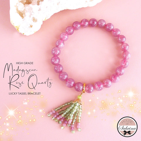 HIGH GRADE MADAGASCAN ROSE QUARTZ LUCKY TASSEL BRACELET