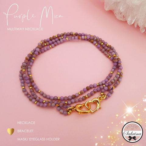 PURPLE MICA OR LEPIDOLITE MULTIWAY NECKLACE, BRACELET, MASK LANYARD, EYEGLASSES HOLDER