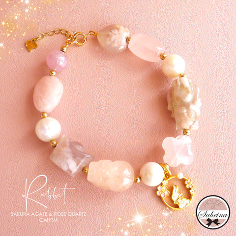 FEMME SAKURA AGATE & ROSE QUARTZ CHARM BRACELET