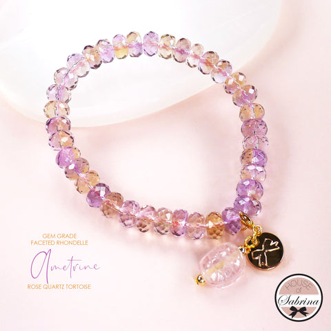 GEM GRADE FACETED  RHONDELLE AMETRINE with ROSE QUARTZ AQUAMARINE