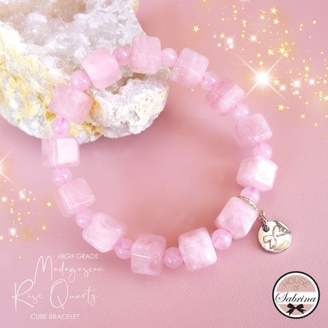 HIGH MADAGASCAN ROSE QUARTZ CUBE BRACELET