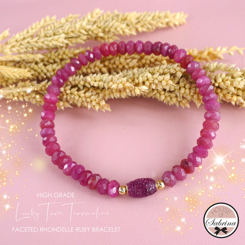 HIGH GRADE LUCKY TURN TOURMALINE WITH FACETED RUBY RHONDELLE  BRACELET