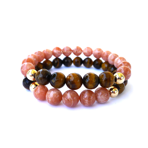 Tiger Eye & Peach Moonstone Duo Power Gemstone Bracelet