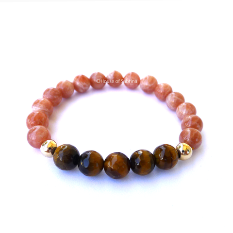 Tiger Eye & Peach Moonstone Power Gemstone Bracelet