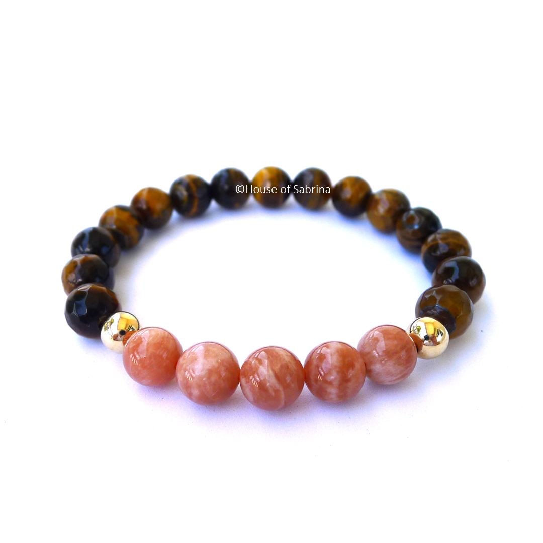 Peach Moonstone & Tiger Eye Power Gemstone Bracelet