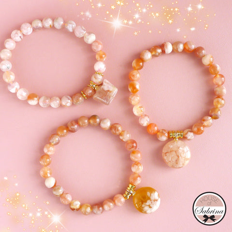 SAKURA AGATE WITH DANGLING CHARMS