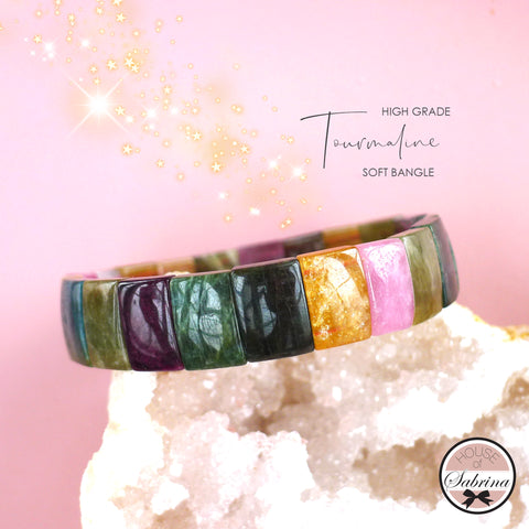 HIGH GRADE MULTICOLOURED TOURMALINE SOFT BANGLE (THICK)