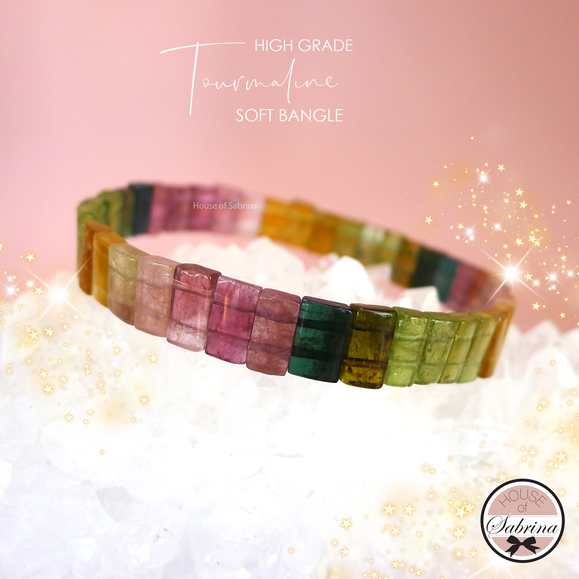 HIGH GRADE MULTICOLOURED TOURMALINE SOFT BANGLE (THIN)