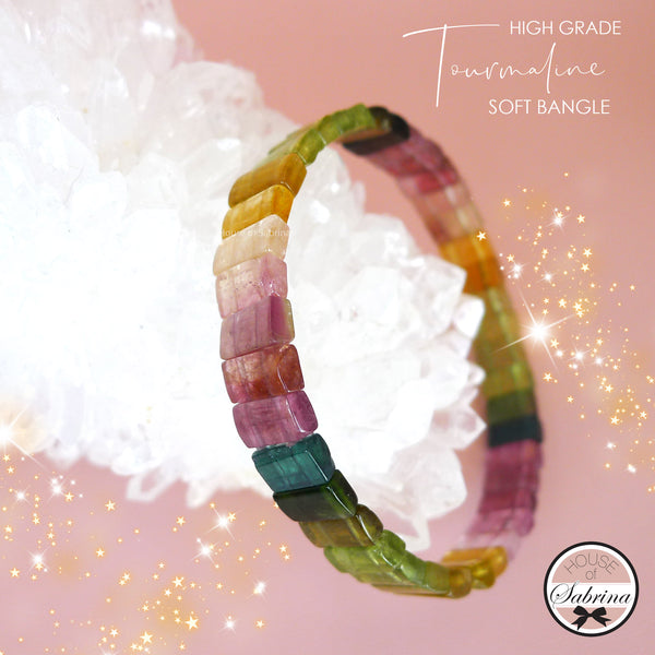 HIGH GRADE MULTICOLOURED TOURMALINE SOFT BANGLE (THIN)